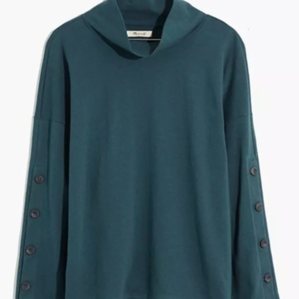 Madewell Cowl Neck Long Sleeve Tee Button Sleeves S Teal